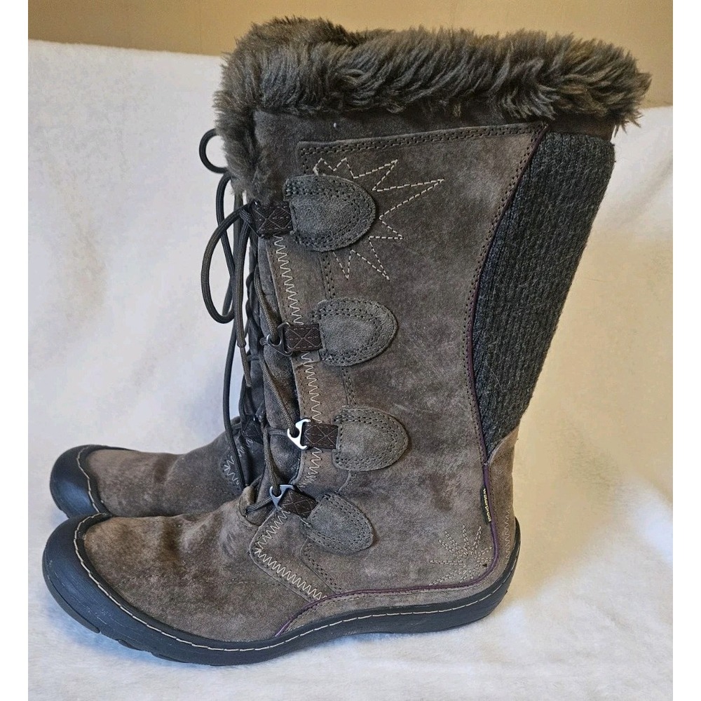 Clarks Pivo Waterproof Brown Leather Tall Winter Rain Boots Faux Fur Womens 10